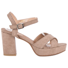 Flyfor High-heeled suede sandals brown
