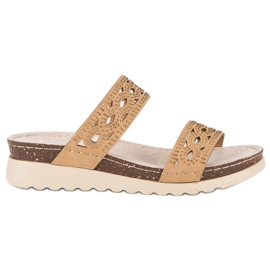 VINCEZA openwork slippers brown