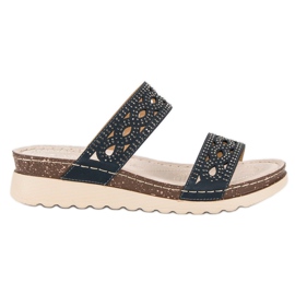 VINCEZA openwork slippers blue
