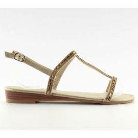 Sandals with golden cubic zirconias 86-C010 Gold Sandals with golden cubic zirconias 86-C010 Gold