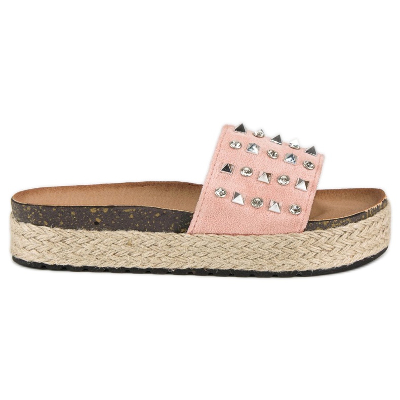L. Lux. Shoes Espadrilles flip-flops with studs pink