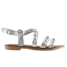 Silver M-520 Silver sandals with studs grey Silver M-520 Silver sandals with studs grey