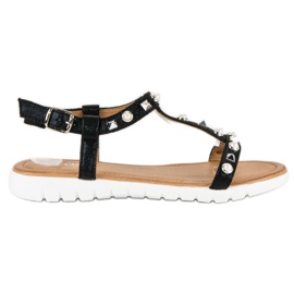 Flat Sandals With Rhinestones black Flat Sandals With Rhinestones black