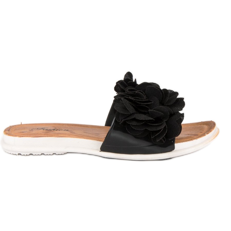 Black flip-flops with flowers