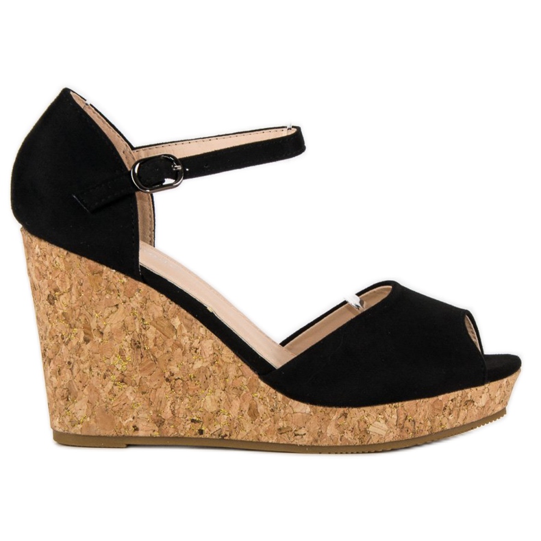 Super Me Sandals on a cork wedge heel black