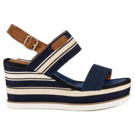 Ribbed wedge sandals navy blue