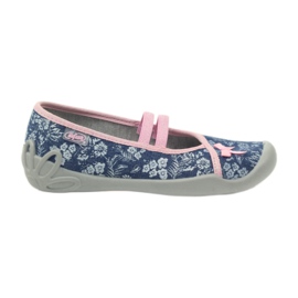 Flowers slippers Befado 116y232 jeans blue pink navy blue Flowers slippers Befado 116y232 jeans blue pink navy blue
