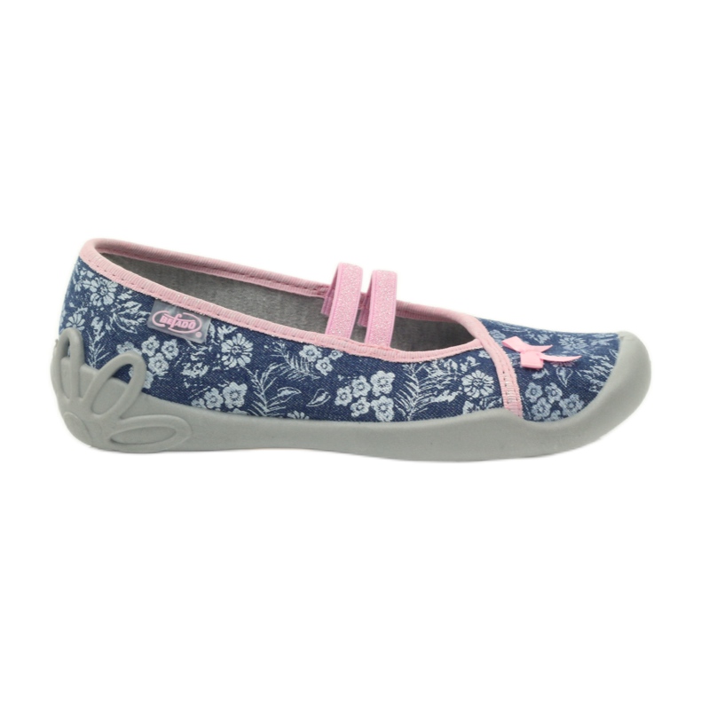 Flowers slippers Befado 116y232 jeans blue pink navy blue Flowers slippers Befado 116y232 jeans blue pink navy blue