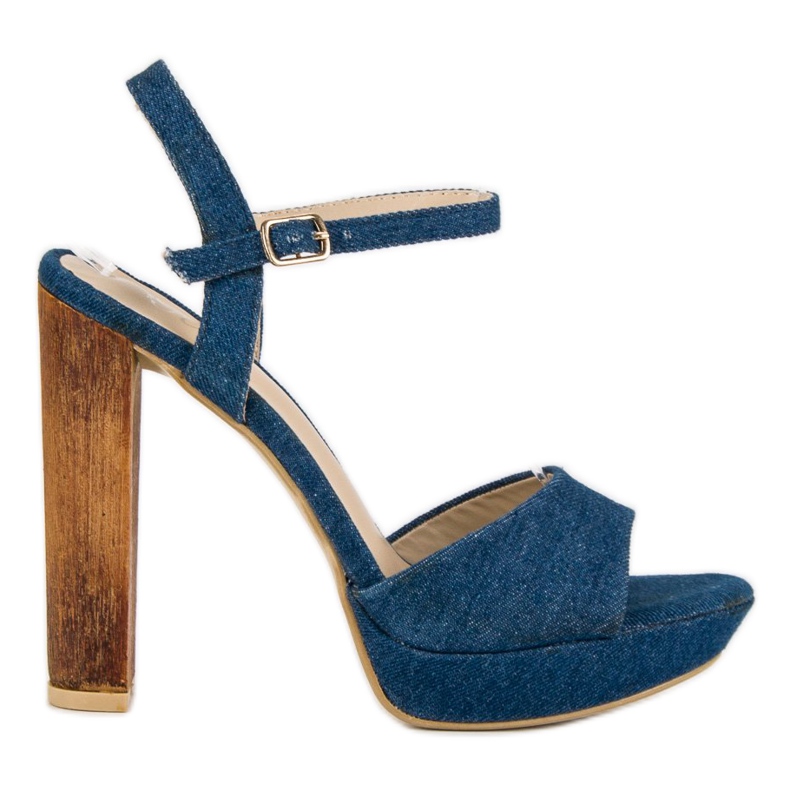 R'S High-heeled denim sandals multicolored navy blue