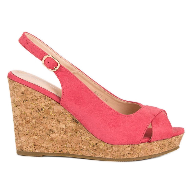 Super Mode Sandals on a cork wedge heel pink