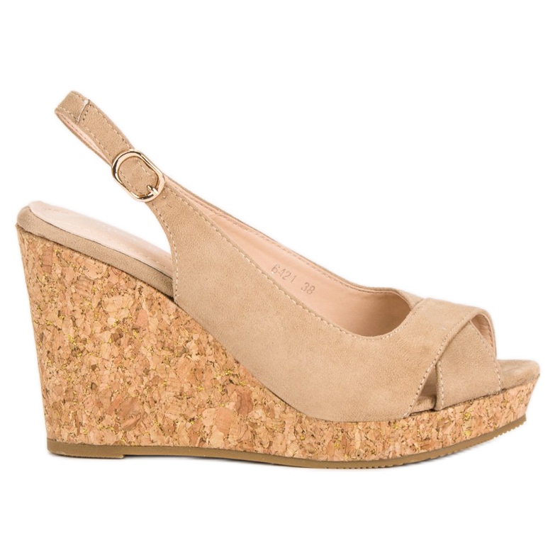 Super Mode Sandals on a cork wedge heel brown