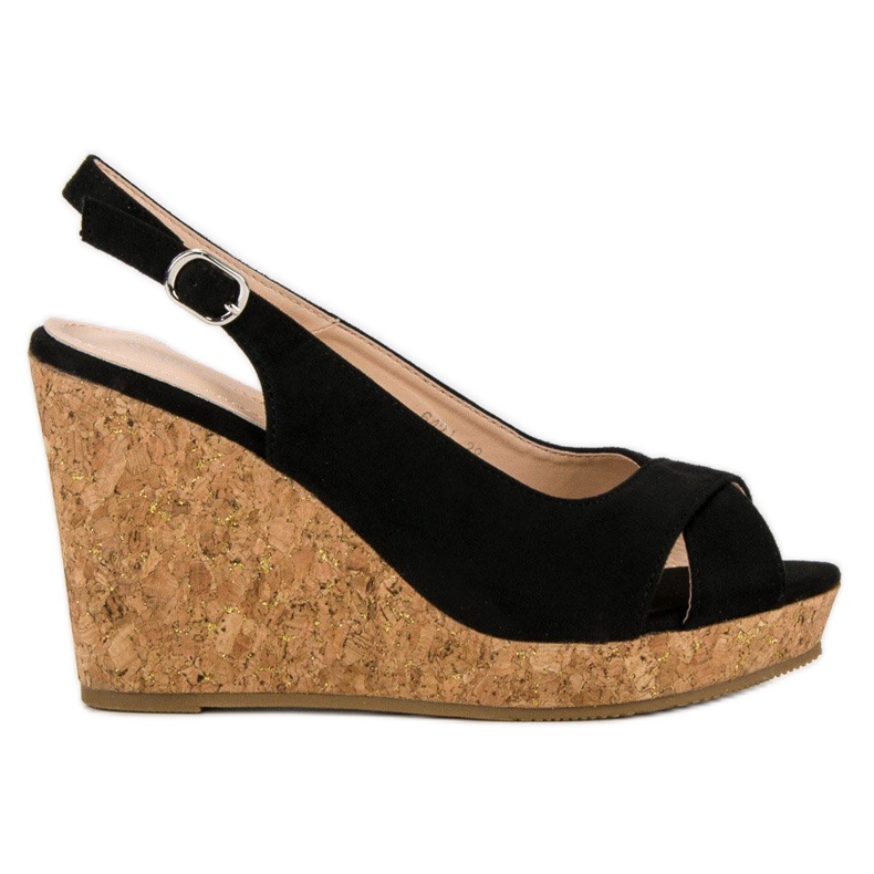 Super Mode Sandals on a cork wedge heel black