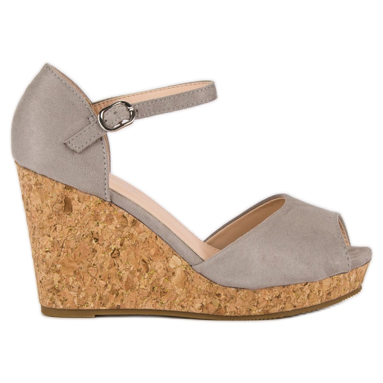 Super Me Sandals on a cork wedge heel grey