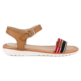 Laura Mode Textile flat sandals brown