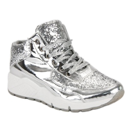 Silver sneakers with glitter grey