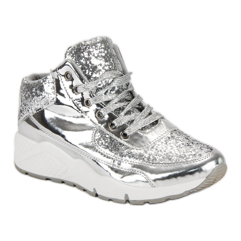 Silver sneakers with glitter grey