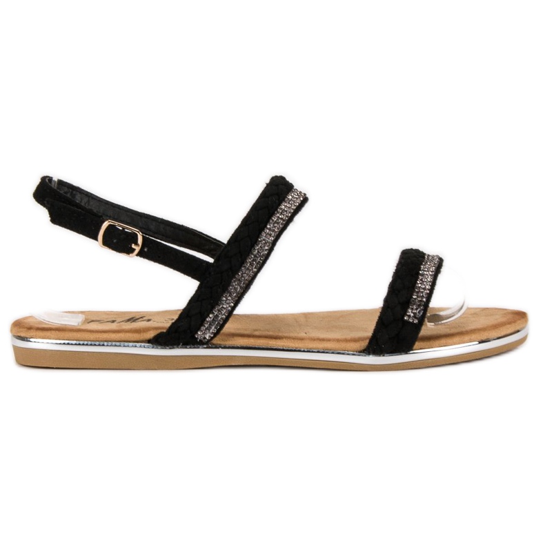 Fama Suede Flat Sandals black