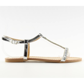 Silver sandals with cubic zirconia SY644 silver grey