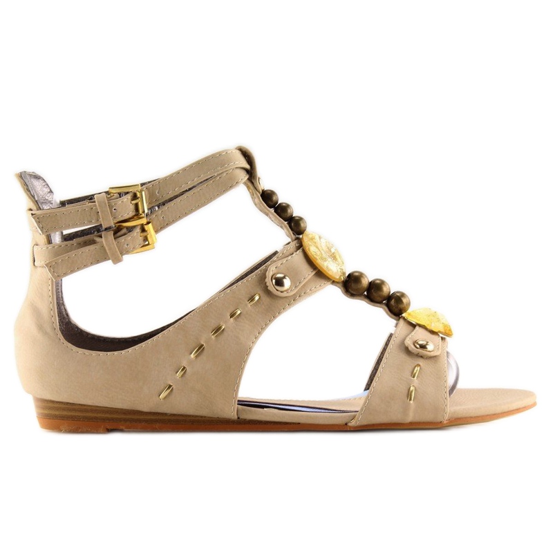 Beige women's sandals with stones ZS3522 Beige