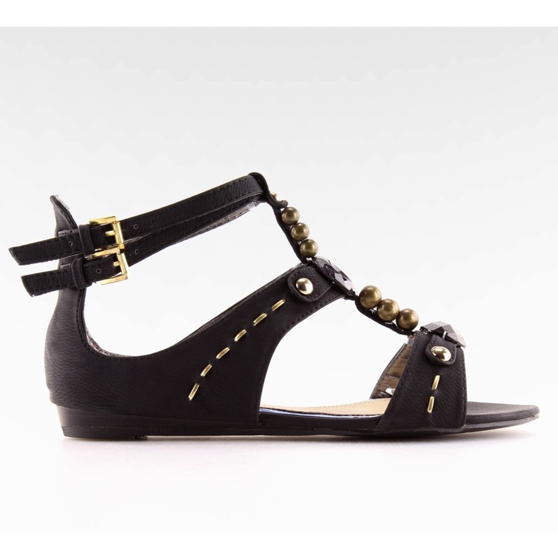 Black women's sandals with stones ZS3522