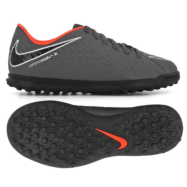 Nike Hypervenom PhantomX 3 Club Tf Jr AH7298-081 football shoes gray / silver, orange, gray / silver grey