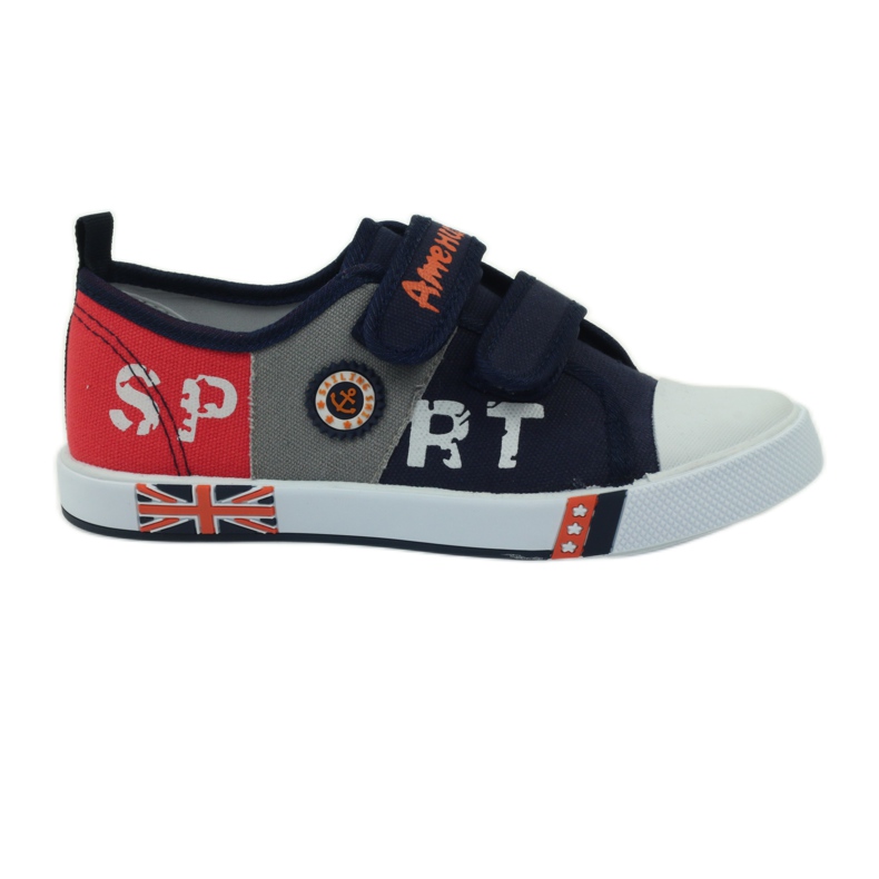 American Club Children's shoes sneakers with a flag Velcro American navy blue white orange grey American Club Children's shoes sneakers with a flag Velcro American navy blue white orange grey