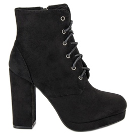 Small Swan Lace-up Booties On A Post black Small Swan Lace-up Booties On A Post black