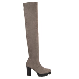 Vinceza Gray suede thigh boots grey