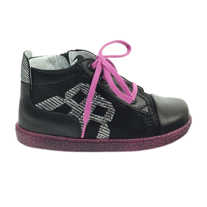 Black leather children's shoes RenBut
