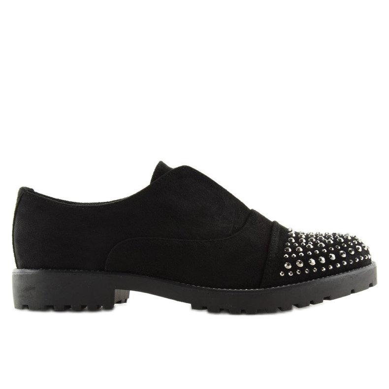 Black loafers decorated toes 22-2 Black