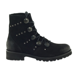 Badura women's boots decorated with buttons and rhinestones black