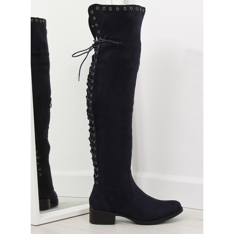 Navy blue musketeer boots LS182