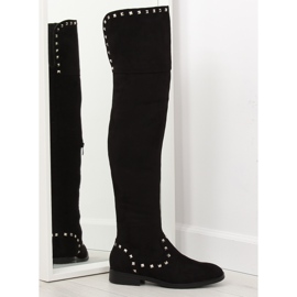 Black flat thigh boots T161