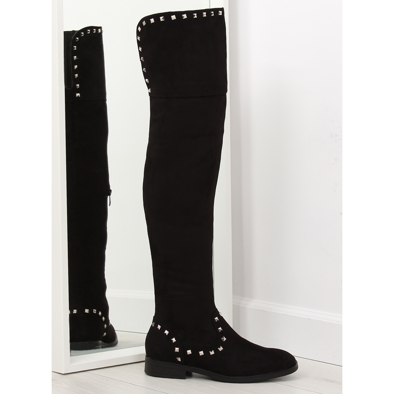 Black flat thigh boots T161