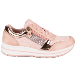 Kayla Sneakers tied with a ribbon pink