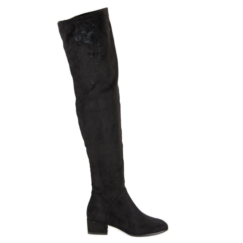 Suede thigh boots with embroidery black