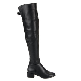 Black Thigh-boots On Low Heels