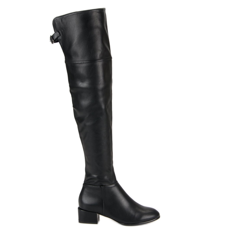Black Thigh-boots On Low Heels