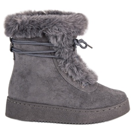 Gray tied snow boots grey