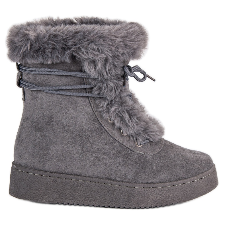 Gray tied snow boots grey
