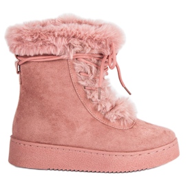 Pink tied snow boots