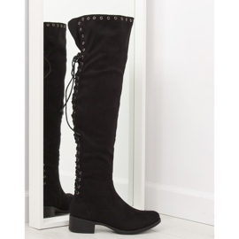 Black flat thigh boots LS182