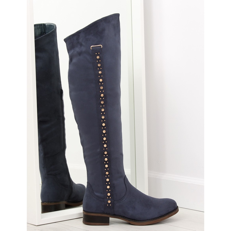 Over-knee boots, navy blue 990-PG blue