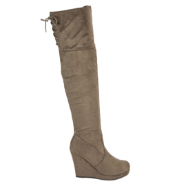 Super Me Wedge thigh boots brown