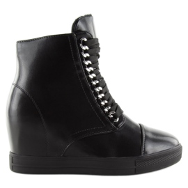 Black Boots on a hidden wedge heel NC737 Black
