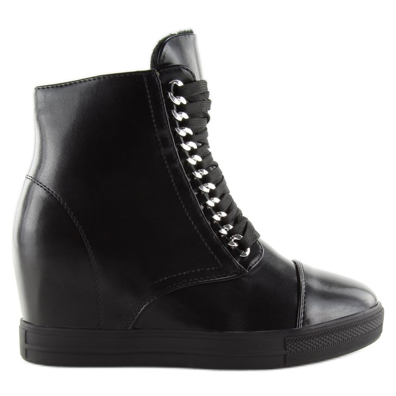 Black Boots on a hidden wedge heel NC737 Black