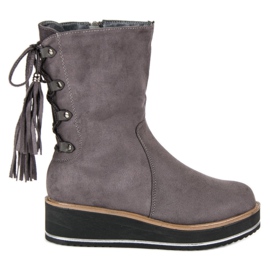 Forever Folie Wedge-heeled suede ankle boots grey