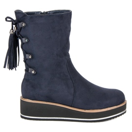 Forever Folie Wedge-heeled suede ankle boots blue