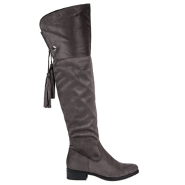 Forever Folie Gray Thigh-boots On A Flat Heel grey