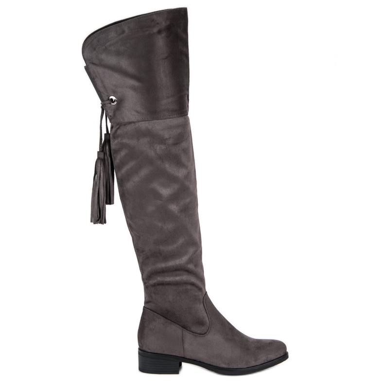 Forever Folie Gray Thigh-boots On A Flat Heel grey